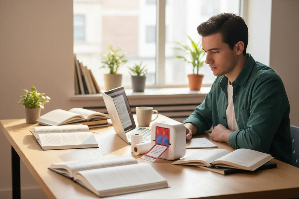 Portable mini thermal label printer with Bluetooth wireless connectivity and compact pocket-friendly design