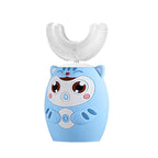 Kids electric toothbrush with soft 360° U-shaped silicone bristles and playful cartoon design for gentle cleaning