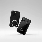 Slim magnetic wireless power bank snapping onto smartphone for fast charging with USB-C cable and magnetic ring included