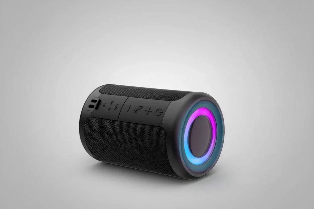 Portable Bluetooth Speaker with 30W audio output and LED light ring for vibrant sound and style.