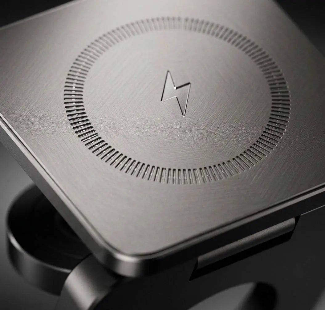 Compact foldable 3-in-1 travel wireless charger stand for phones, earbuds, and smartwatches with magnetic alignment and Qi certification