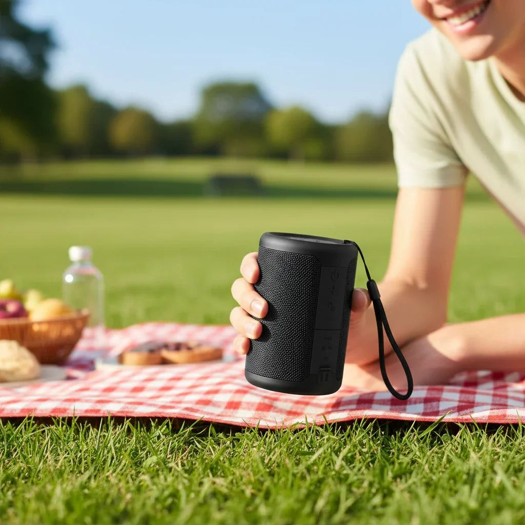 Compact portable Bluetooth speaker with LED light and USB-C charging