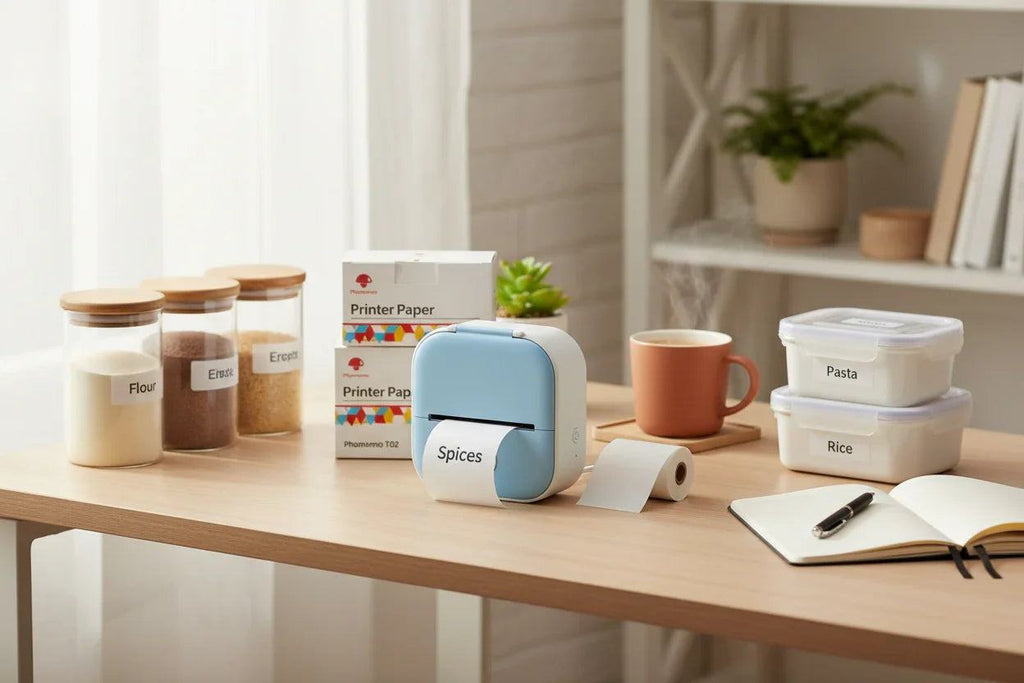Portable mini thermal label printer with Bluetooth, compact inkless design, and rechargeable battery