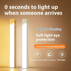 Smart motion sensor night light LED strip with USB rechargeable battery installed on kitchen cabinets for hands-free nighttime illumination