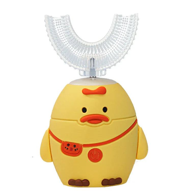 Kids Electric Toothbrush with soft silicone 360° U-shaped brush head and fun cartoon design