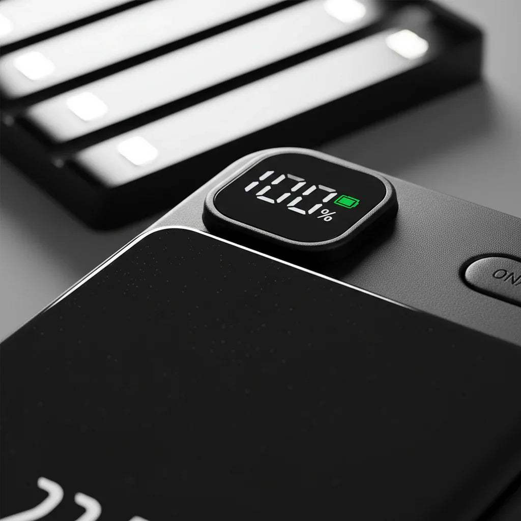 Gadgetryo PowerSnap Magnetic Wireless Power Bank displaying battery percentage and charging status.