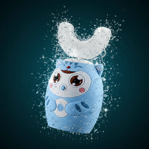 Kids electric toothbrush with soft silicone 360-degree U-shaped brush head and fun cartoon design for gentle, effective cleaning
