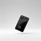 Magnetic Wireless Power Bank fast charging attached to smartphone with magnetic snap-on design and slim portable power bank