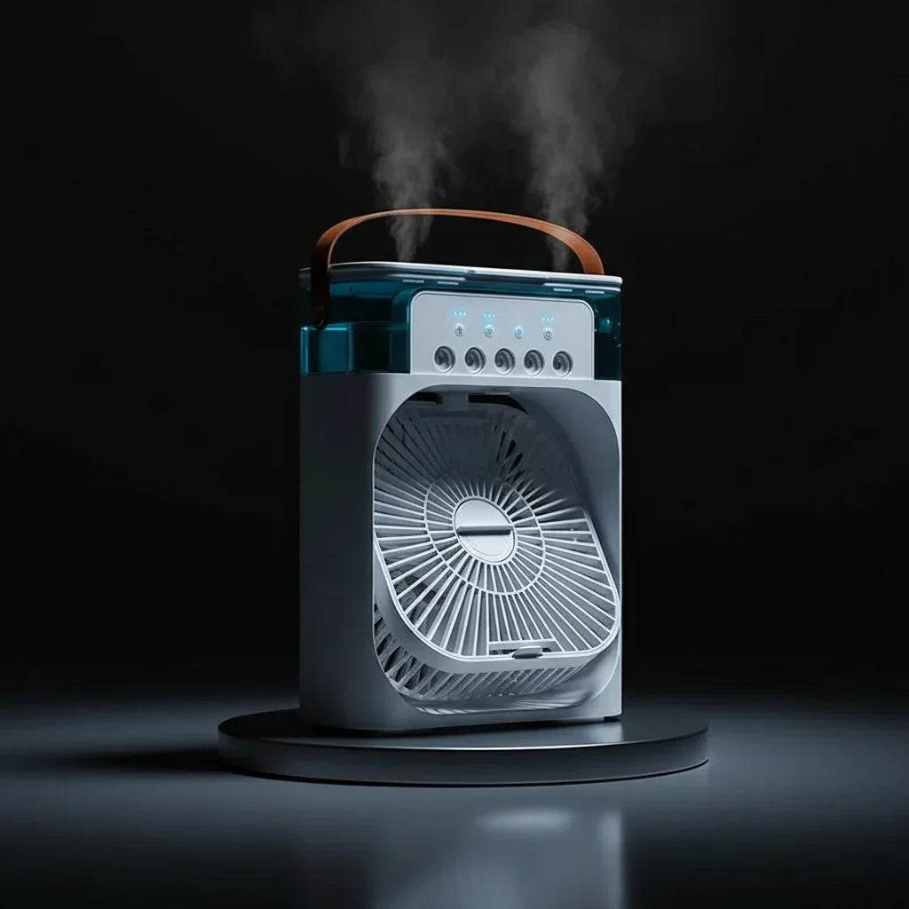 3-in-1 Portable Air Cooler Fan with mist and wind features for ultimate cooling and comfort.